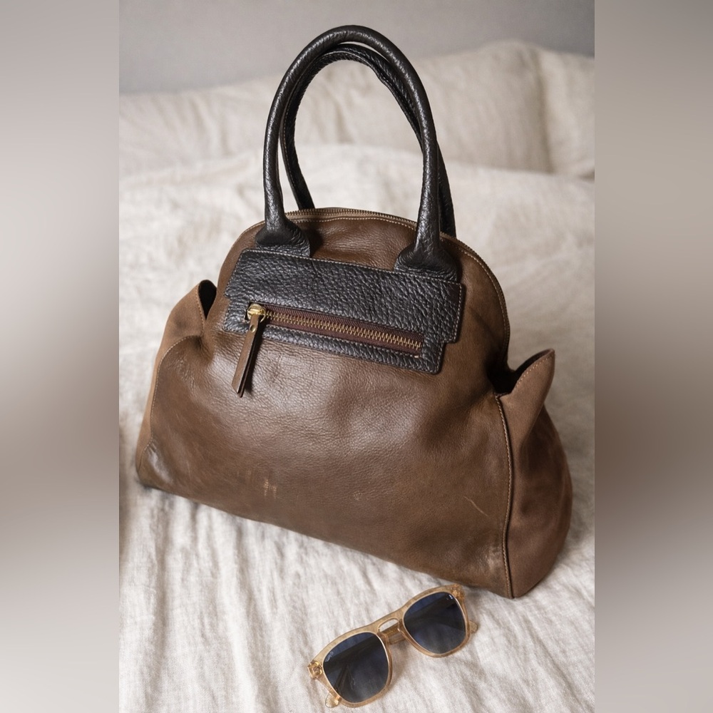 Nicoli Italian Leather Suede Satchel | Brown Slouchy Luxe Handbag Made in Italy